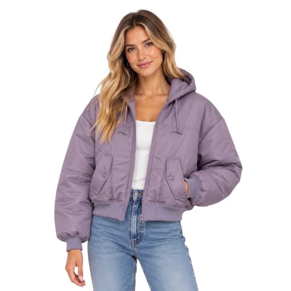 NWT Good American Padded Bomber Jacket Dusty Violet GP0826 Size 1/2 L XL